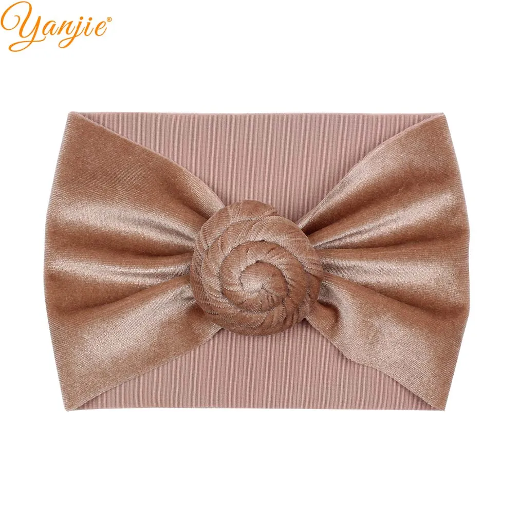 khaki Solid Soft Velvet Turban For Girls Headband Winter Velvet Ball Head Wrap Kids Hair Bands Hair Accessories - Цвет: khaki
