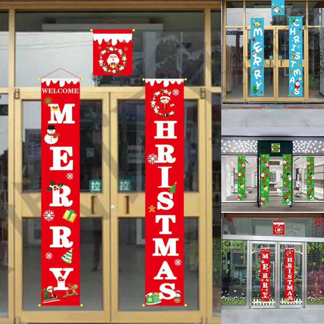 Christmas Banner Front Door Welcome Hanging Sign Red/Green/Blue Festival Party Set of (3Pcs) Decor | Дом и сад
