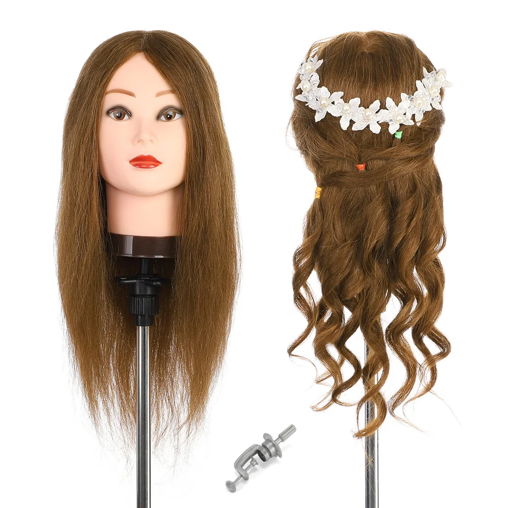 20 Inch 100% Real Human Hair Mannequin Head for Hairdressers Salon Hairdressing Practice Training Doll  Head for Hairstyle