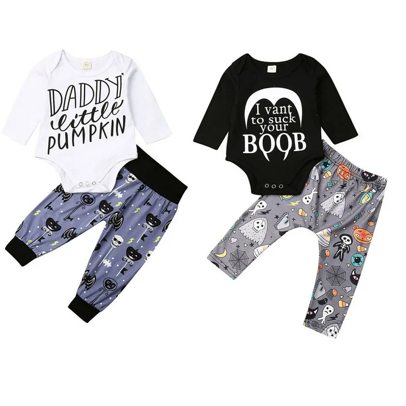 Хэллоуин Одежда для маленьких мальчиков и девочек одежда с надписью длинными