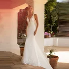 Новинка, элегантное облегающее кружевное платье с юбкой-годе для невесты, свадебные платья с V-образным вырезом и перекрестной спинкой