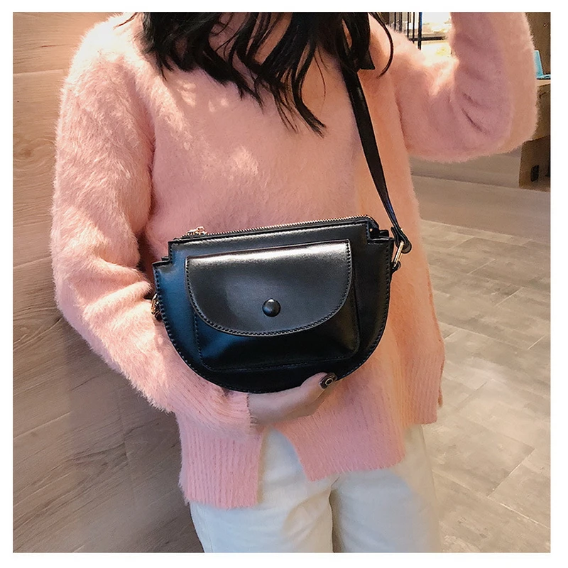 Mododiino Patchwork Saddle Bag Ladies Bag Contrast Color Shoulder Bag Simple Half Moon Women Bag Leather Crossbody Bag DNV1271