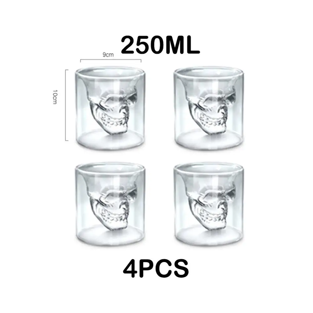 4PCS-250ml Креативная голова призрака 3D термостойкая анти-обжигающая двойная стеклянная чашка для Хэллоуина, вечерние, Клубные, рождественские, питьевая утварь - Цвет: 4PCS-250ml