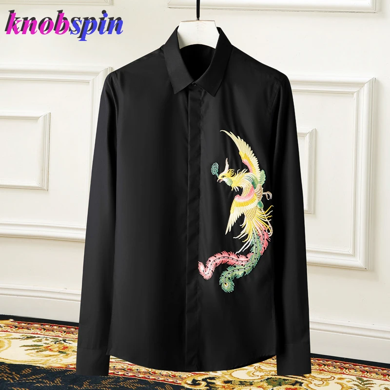 

Brand quality China Style Embroidery Shirt men Slim Casual long sleeve Camisa social masculina Plus size M-4XL Shirts men dress