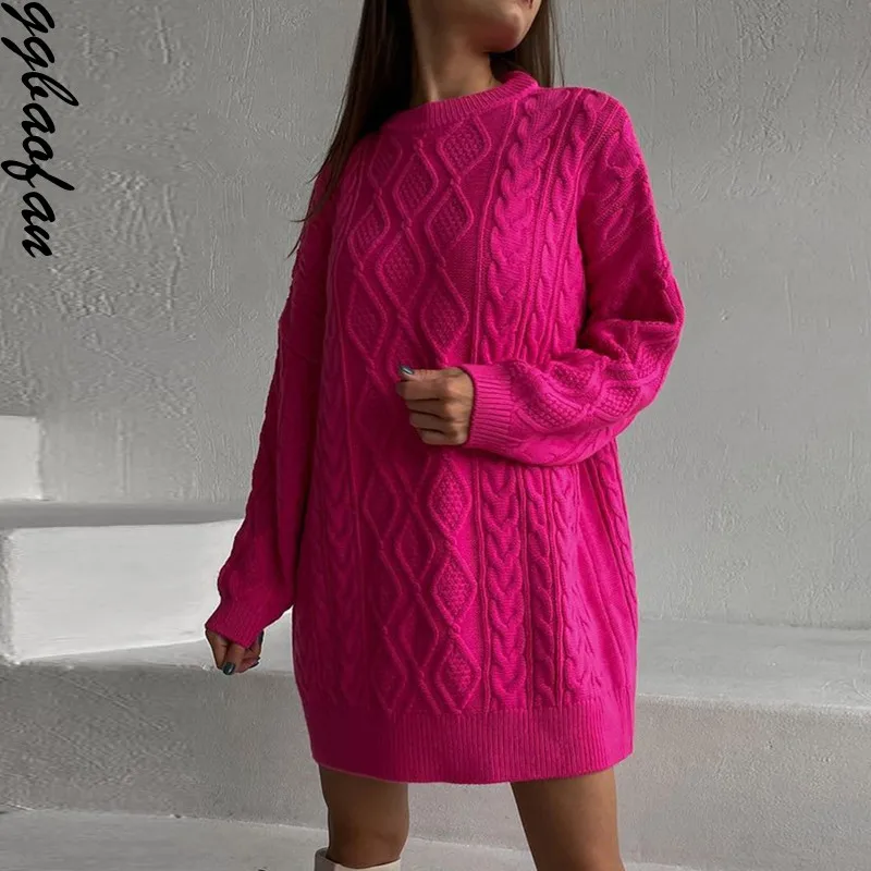 

Осенне-зимние вязаные свитера Ggbaofan оверсайз с круглым вырезом, Женский Повседневный Свободный теплый пуловер с длинным рукавом, свитер, одн...