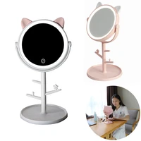makeup led mirror table desktop countertop base use for bathroom travel ordinary pink cat ear led mirror