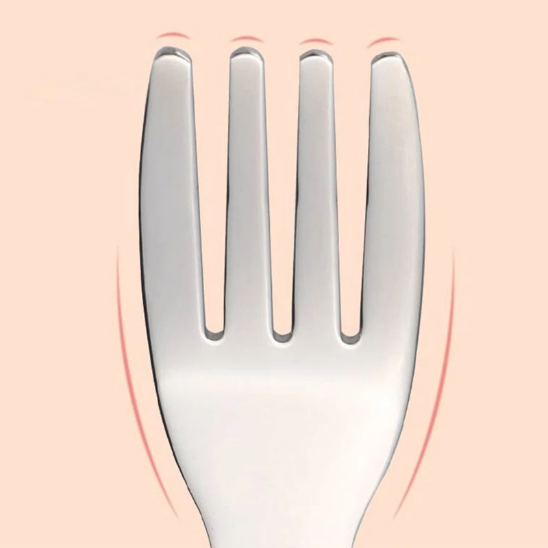 

2Pcs/Set Detachable Baby Stainless Steel Spoon Fork Set Cartoon Silicone Teether Toys Anti-slip Feeding Utensils