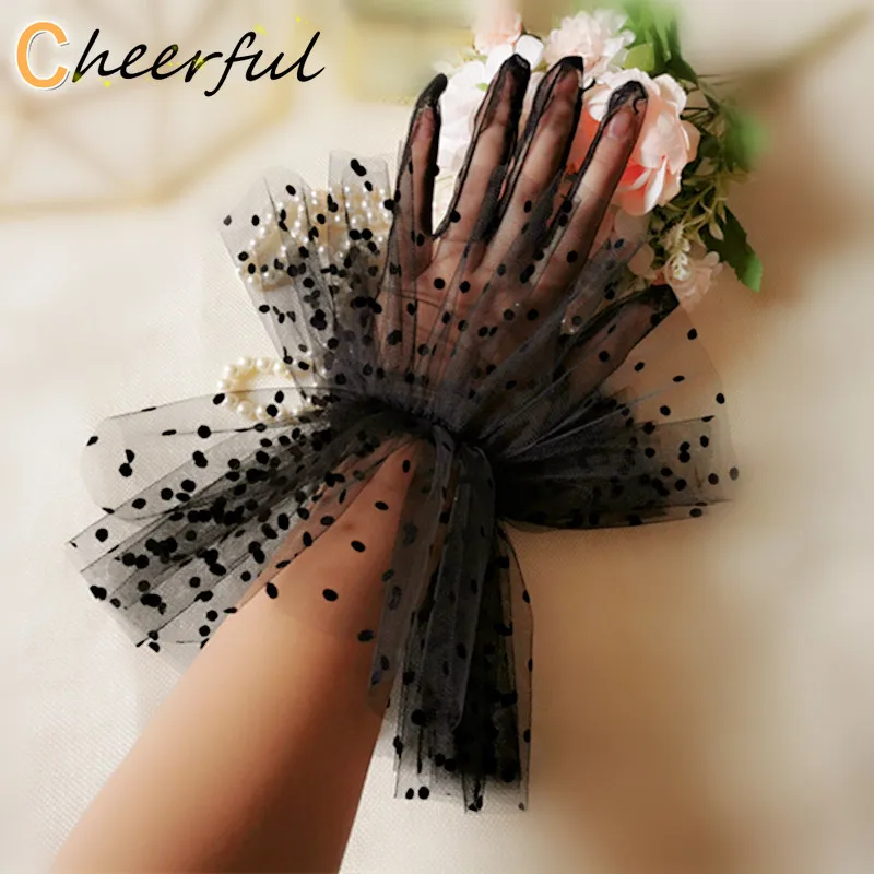 

Короткие Прозрачные тюлевые перчатки, свадебное платье для невесты, перчатки, модные белые, черные, в горошек, прозрачные варежки, свадебные...