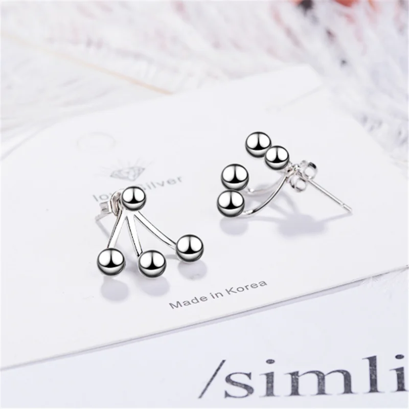 Простые серьги-гвоздики с геометрическими бусинами сережки-гвоздики серебряным