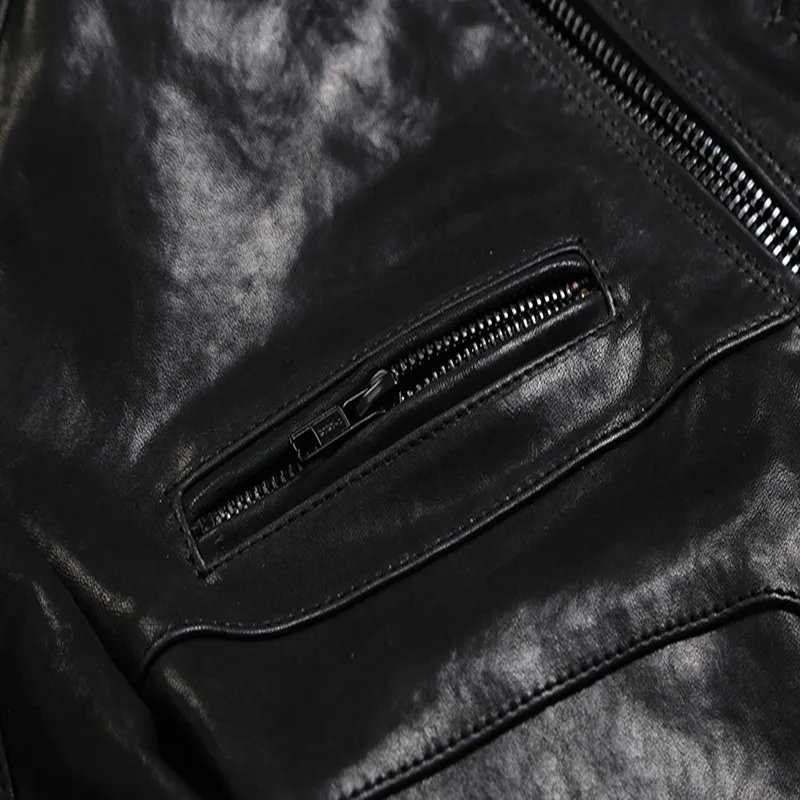 Мужские кожаные короткие Мотоциклетные Куртки из натуральной кожи на весну и