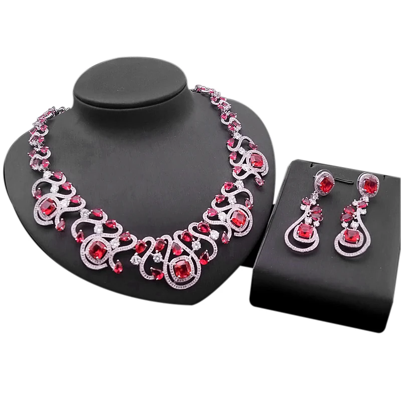 

Yulaili Heart Rose Zircon Silver 925 Costume Jewelry Sets Wedding Women Bracelets Necklaces Rings Earring With Stones Set