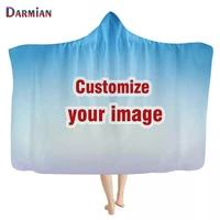 darmian customize 3d printed wearable hooded blankets for adult kids warm fleece plush sofa bedroom throw blankets dropshipping