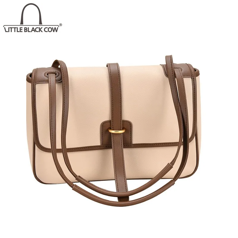 

Office Ladies Work Packing Messenger Bag Women Colors Mixed Shoulder Bag Split Leather Underarm Bags Square Sling Crossbody Bag