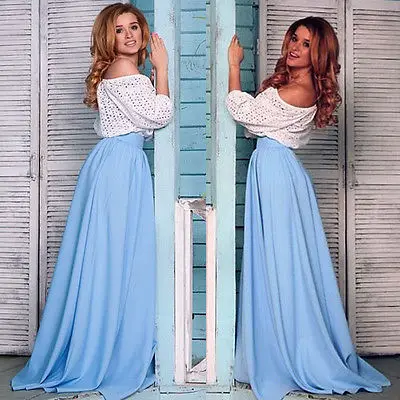 

Zoulv 2021 High Quality Solid Color Beach Light Blue Party Maxi Long Skirt Summer Women High Waist Pleated Zipper Sundress