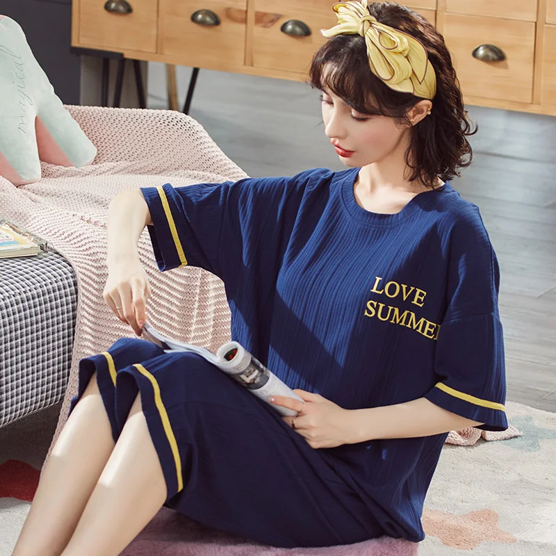 Новое поступление Летняя Пижама женская трикотажная Хлопчатобумажная комплект