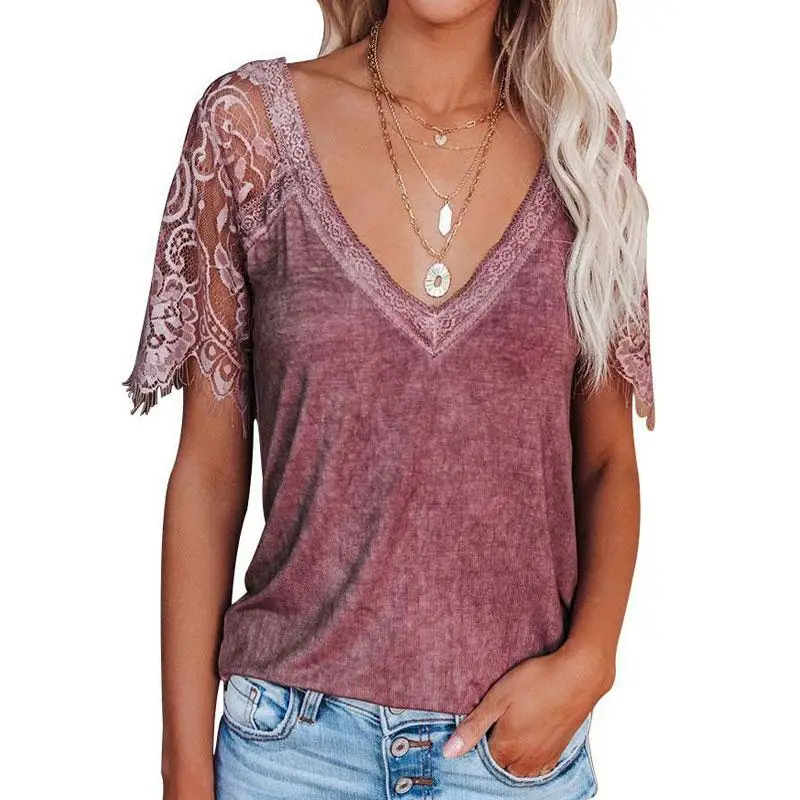 

Nice Summer Sexy Lace T Shirt Women V-neck Plus Size Tshirt Women Tee Shirt White Black T-shirts For Women Short Sleeve