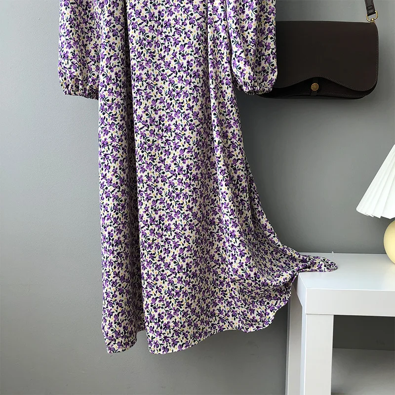 

Trendy Retro Floral Print Straight Chiffon Dress Woman O Neck Full Sleeve Sashes Summer Casual Women Dresses ZYZ00010