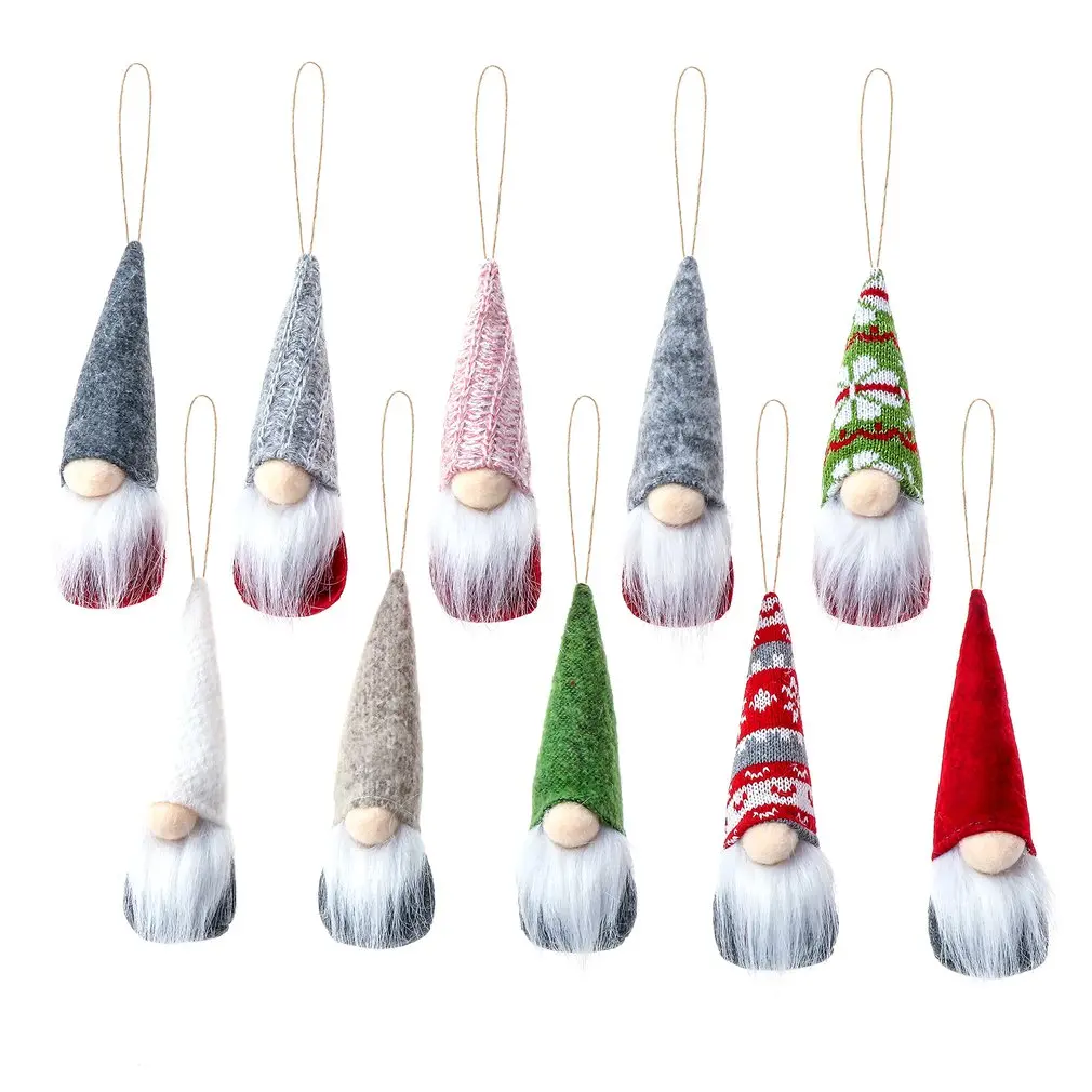 

10Pcs/Set Christmas Tree Pendants Lovely Mini Gnome Plush Doll Ornament Handmade Hang Christmas Tree Decorations Holiday Gifts