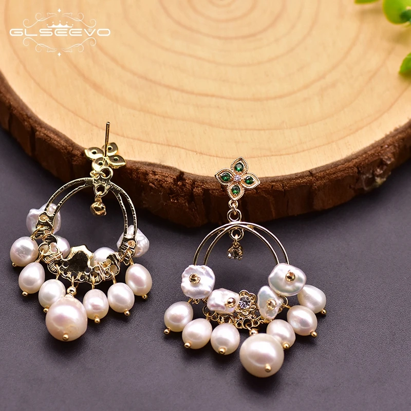 GLSEEVO Оригинальный дизайн белый натуральный барочный жемчуг висящие серьги в