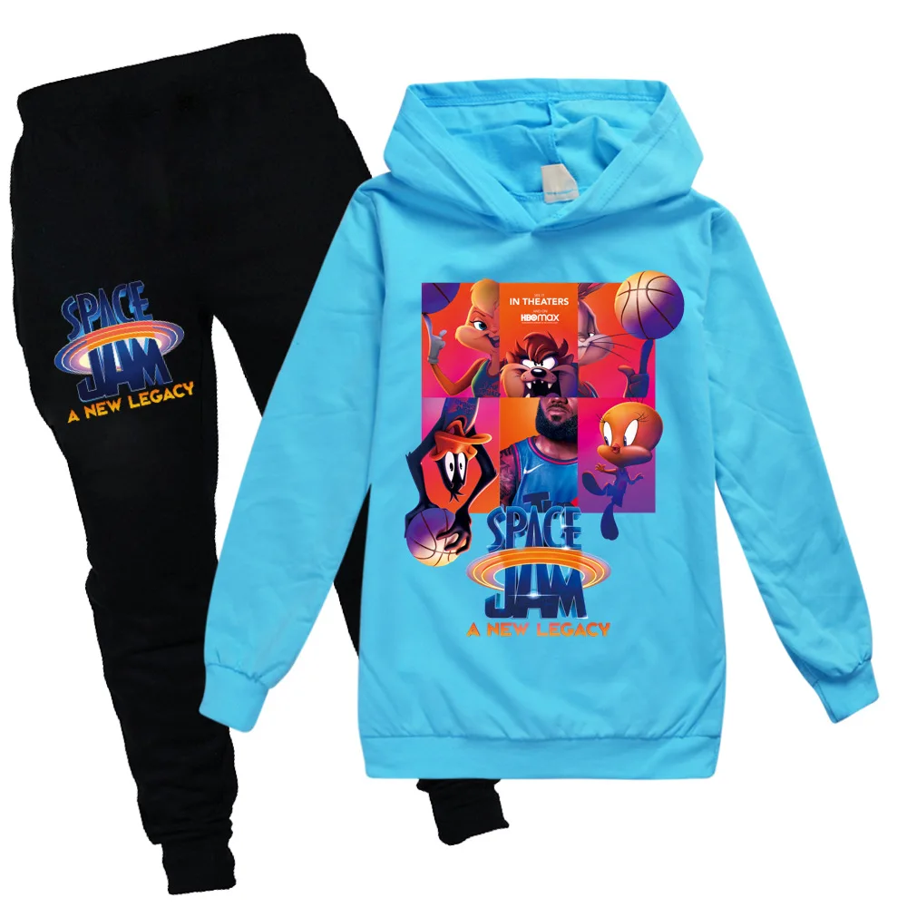 

2021 Autumn SPACE JAM 2 Cotton child Tracksuit cosplay costume Sets Children Boys Girls Clothes Kids Hooded T-shirt+Pants Suits