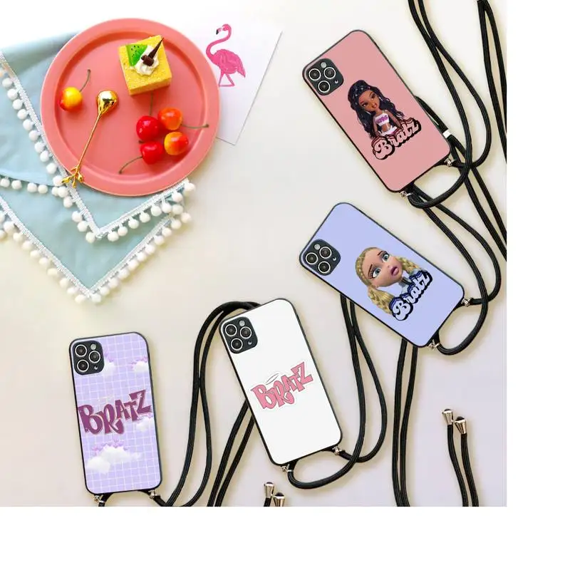

Fashion Brand Doll Bratz pink sexy Phone Case For iPhone 7 8 11 12 X XS XR MINI Pro Max Plus Strap Cord Chain Lanyard soft