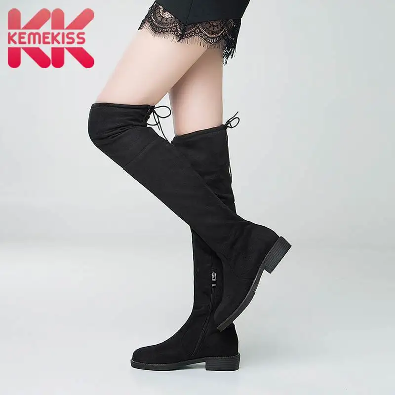 KemeKiss Over The Knee Boots For Women Casual Zipper Flats Shoes Comfort Soft Stretch Thigh High Botas Mujer Size 34-43 | Обувь