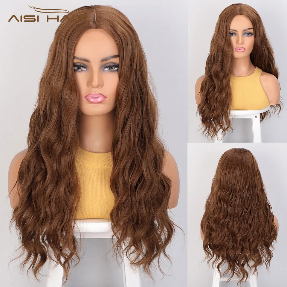 

I's a wig Synthetic Red Black Dark Brown and Ombre Blonde Wigs Long Water Wave Cosplay Wigs for Women Middle Part Nature Hair