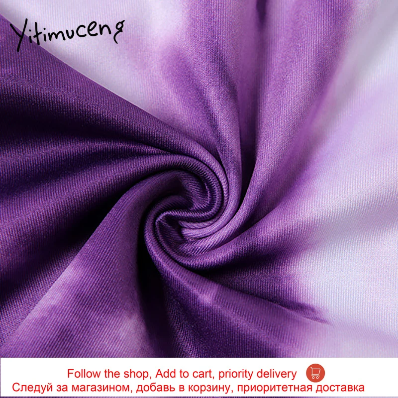 

Yitimuceng Tie Dye Contrast Color Patchwork Woman Tshirts Sexy Shirts Print Tops 2021 Spring Autumn Fashion Purple Long Sleeve