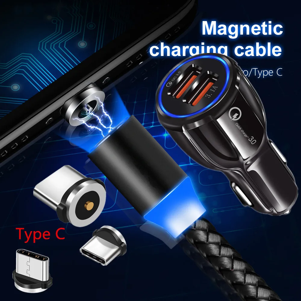 QC 3 0 USB быстрое автомобильное зарядное устройство магнитный кабель типа C для Samsung