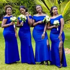 Женское длинное платье-русалка, синее платье с вырезом лодочкой и разрезом, платье в африканском стиле для выпусквечерние вечера, 2020