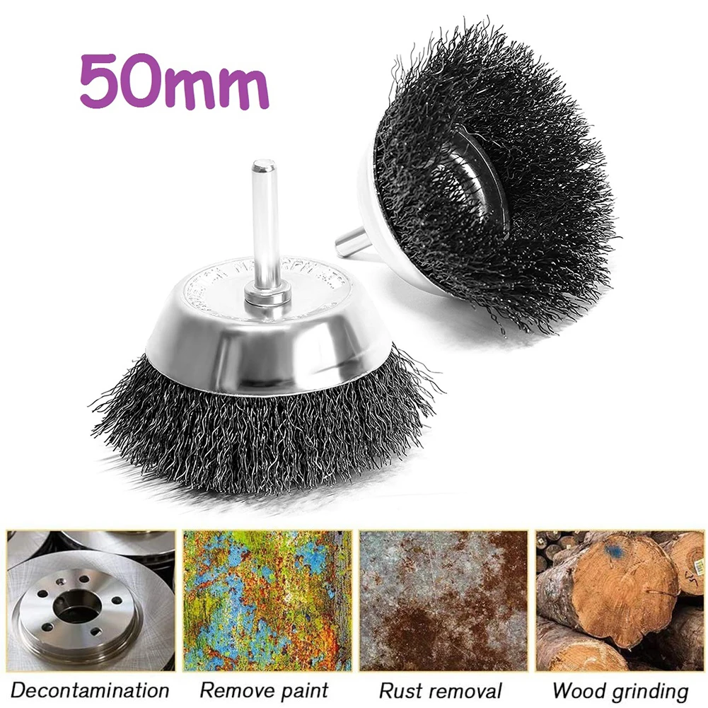 

50mm Wire Cup Brushes For Drills Steel Brass Coated Rust Paint Remover