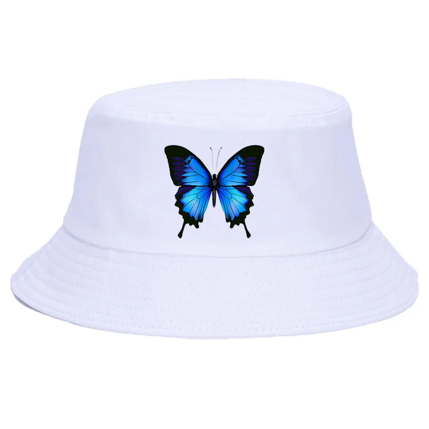 

2021 New Women Outdoor Summer Foldable Bucket Hats Men Butterfly Print Bucket Hat Sunscreen Fishing Fisherman Flat Beach Sun Hat