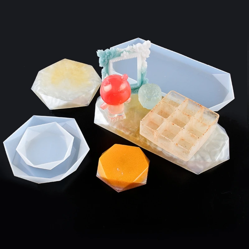 

3Pcs Handmade Faceted Rectangle Hexagon Epoxy Casting Molds Hexagonal Tray Silicone Resin Molds Resin Art Craft Tools