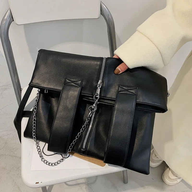 

Multifunction Women Handbag Fashion Casual Tote Black Pu Leather Single Shoulder Messenger Bag Design Soft Leather Chain Bags