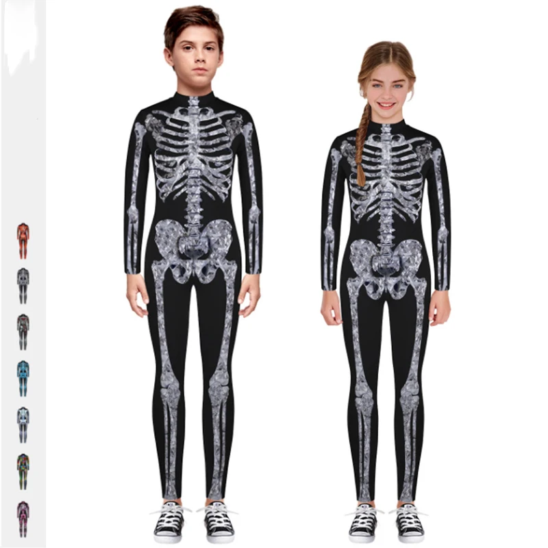 Детские страшные костюмы на Хэллоуин боди со скелетом платье с черепом вечерние