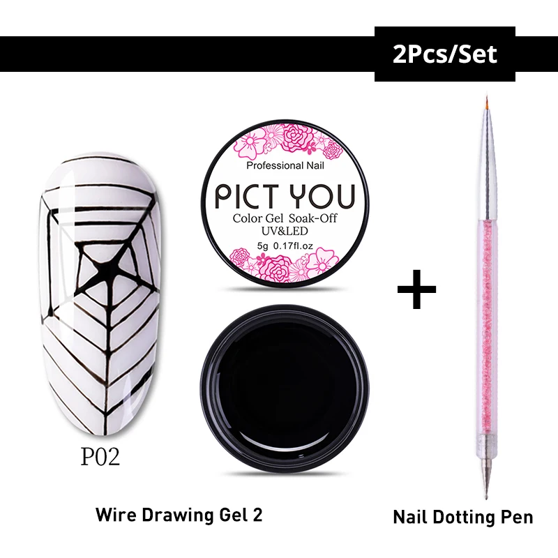 Set 23 PICT YOU 5 г паучий Гель-лак для рисования проволокой черный, белый, золотой, серебряный лак для дизайна ногтей с пауком долговечный УФ-гель - Цвет: Set 23