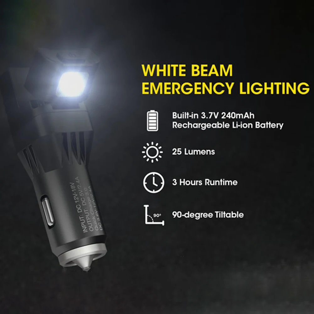 Comprar SUCHME Lighting-dispositivo Multifuncional Todo En Uno Para Vehículo, Cargador Para Vehículo QC 2020, Rompevidrio, Luz De Advertencia De Emergencia, 3,0