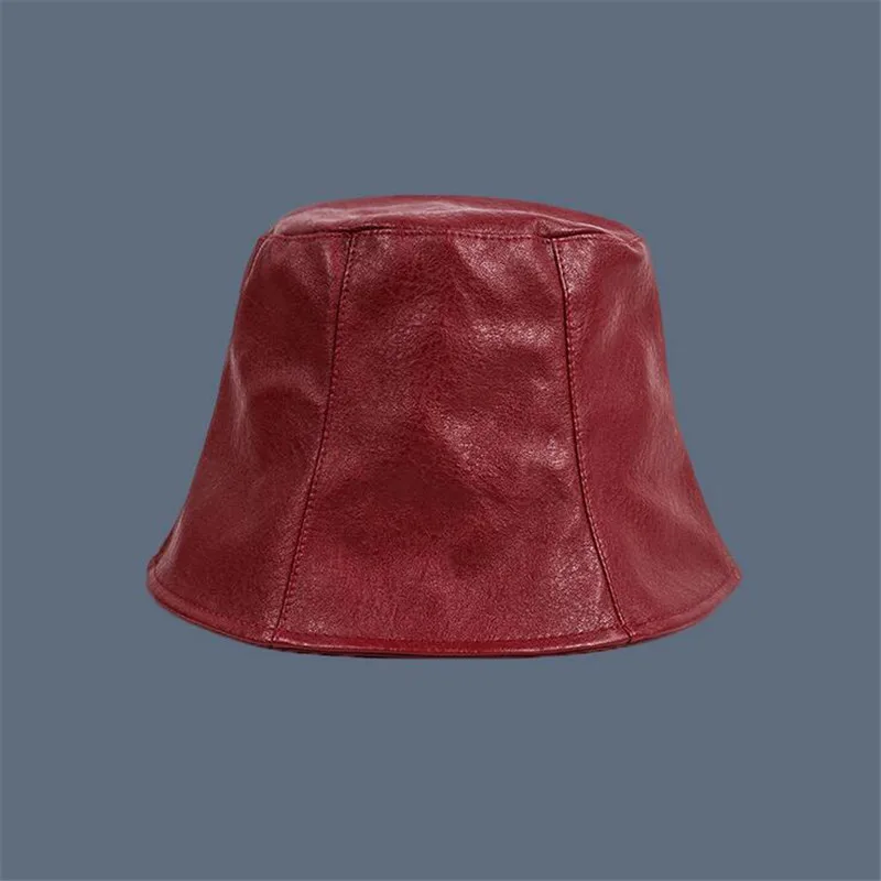

Autumn Winter PU Bucket Hat Solid Fisherman Hat Outdoor Protection Travel Hat Men Women Sun Cap Hats Fashion Female Basin Hat