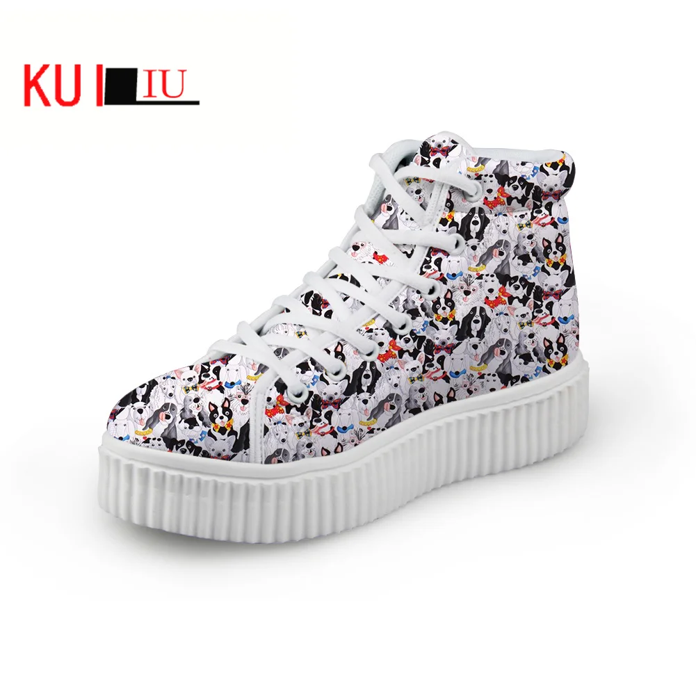 

KUILIU 2021 Women Loafers Cartoon Dogs Graffiti Print Flat on Platform Shoes Animals Thick Sole Slip on Shoes Ladies Casual Shoe