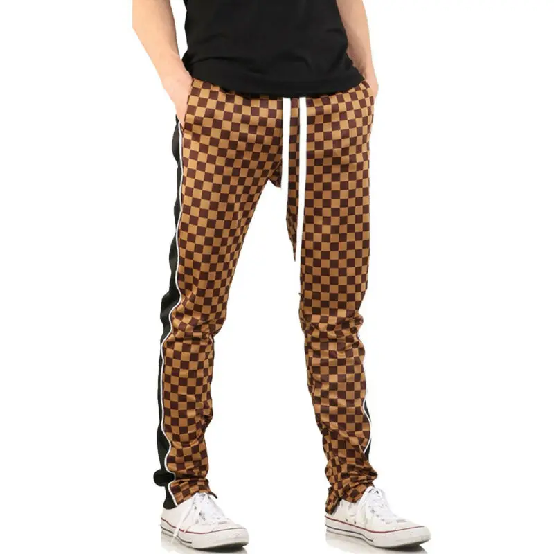 2019 новейшие мужские узкие спортивные штаны светильник клетчатые эластичные