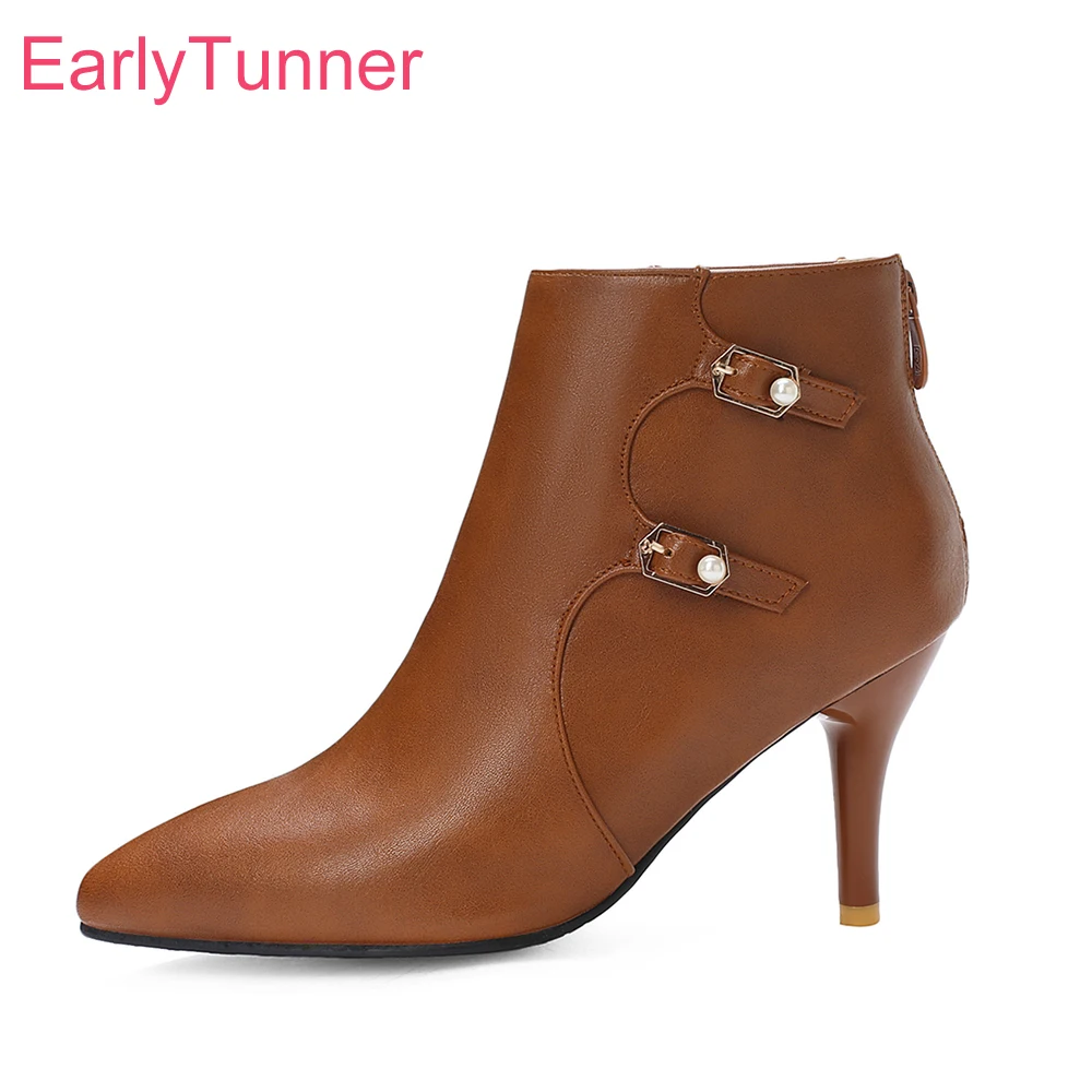 Женские ботильоны на высоком каблуке коричневые черные большие размеры 10 30 43 48