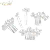 handmade bride headpiece jewelry ceramic flower hair comb clips set bobby pin wedding bridal hair accessories