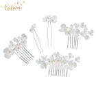 Набор заколок для волос с керамическими цветами ручной работы, свадебные аксессуары для волос невесты