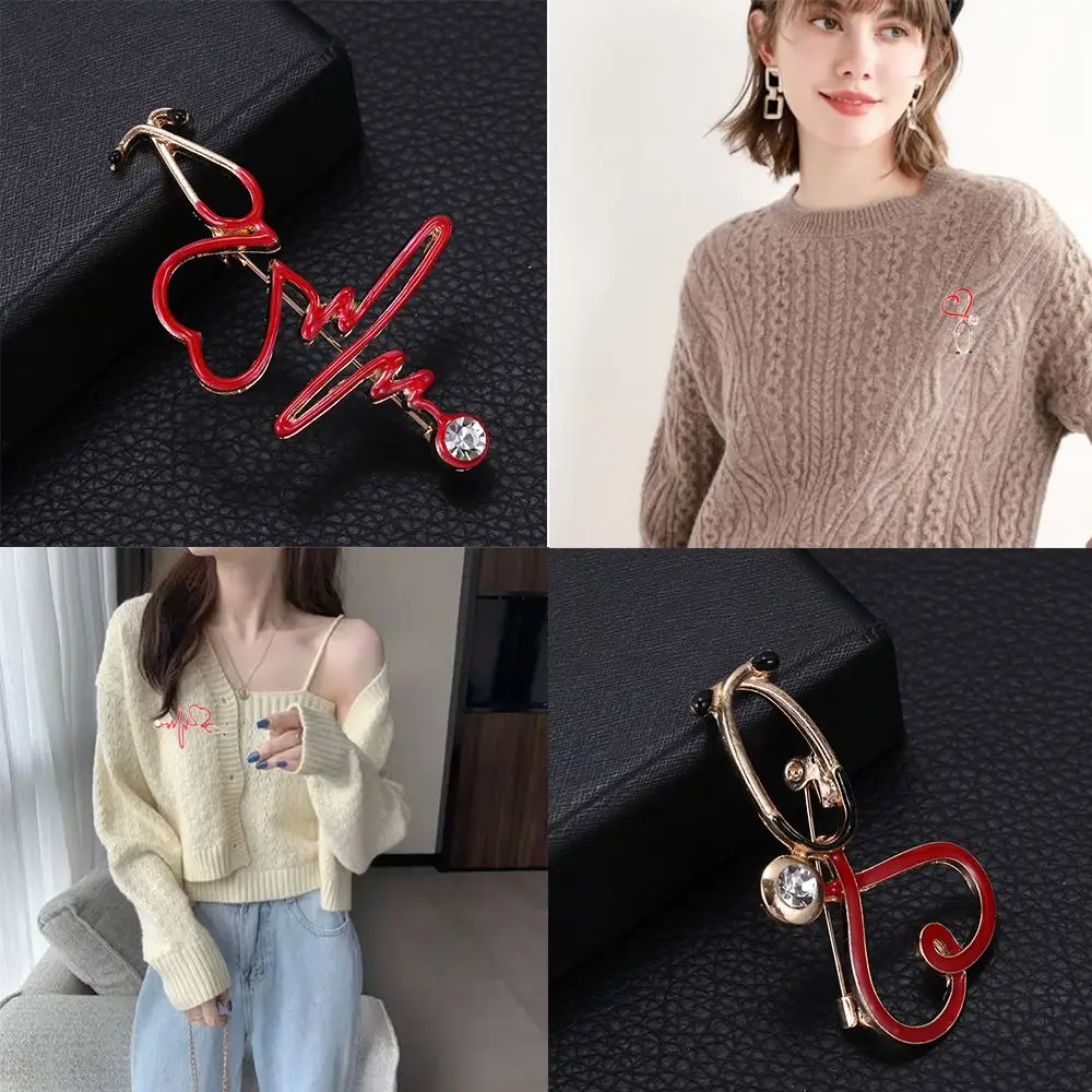 Gift Nurse Doctor Novelty Enamel Pin Metal Badge Pendant Electrocardiogram Stethoscope Brooch Heart Shaped Medical | Украшения и