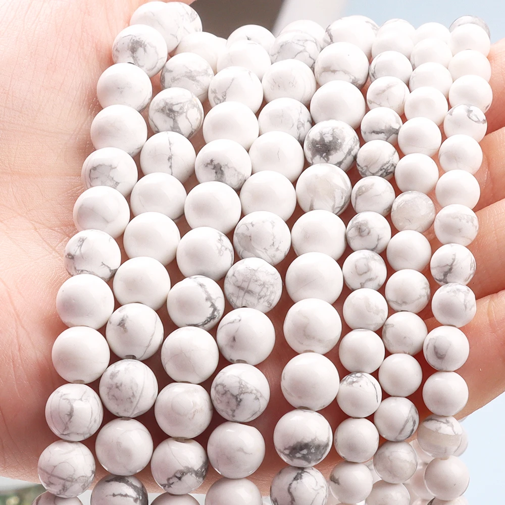 

4 6 8 10 12mm Natural Beads Round Smooth Loose Stone Beads For Jewelry Making DIY Bracelet Necklace White Turquoise Stone Beads