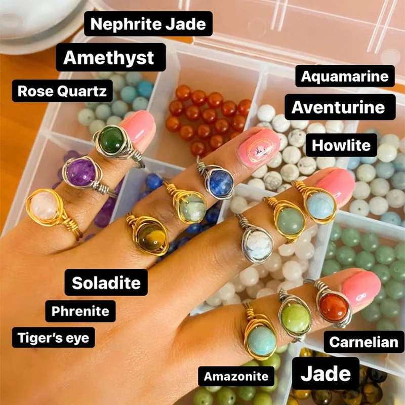 

Raw Crystal Natual Stone Rings for Women Gold Wire Wrapped Gemstone Rings Women's Engagement Rings Wedding Party Jewelry Gifts