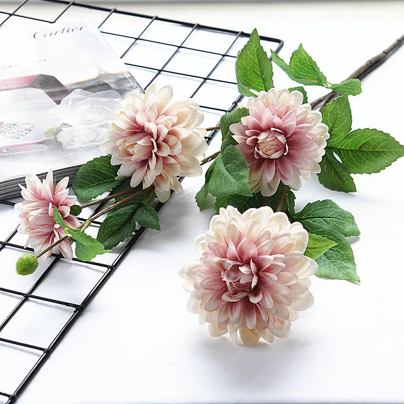 Роскошный длинный стебель Dahlia Guanyin Искусственные цветы из шелка DIY Свадебные украшения на день рождения Домашний декор для стола Флорес
