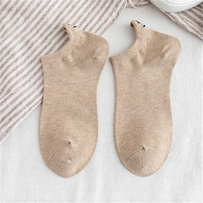 Deep Khaki Kawaii/женские носки ярких цветов с вышивкой; модные забавные Женские носочки для девочек; хлопковые летние рождественские носки - Цвет: Deep Khaki