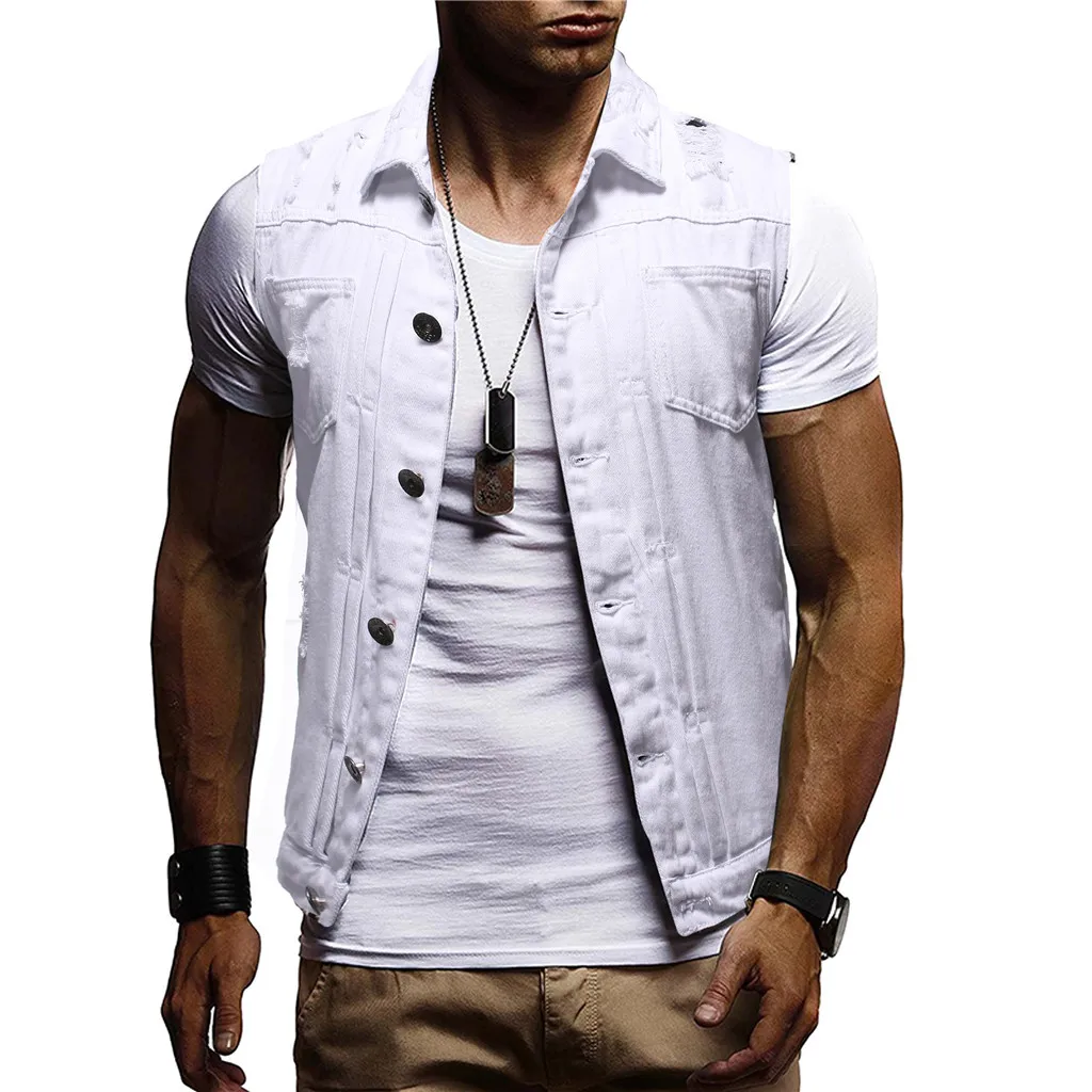 Хлопковые джинсы куртка без рукавов жилет для мужчин размера плюс черный