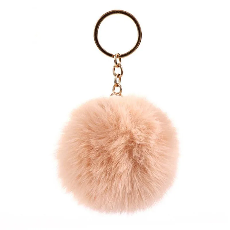 819239 8cm Simple Pompom Fur ball Keychain Artificial Rabbit Fur Animal Key Chain For Woman Car Bag Accessories Key Ring 15 colors - Цвет: 819239